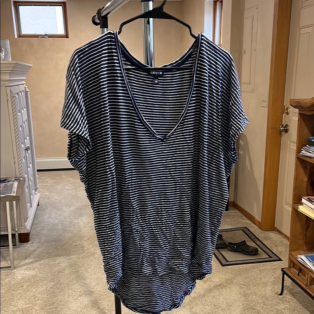 Express Women's Black and White Striped Top